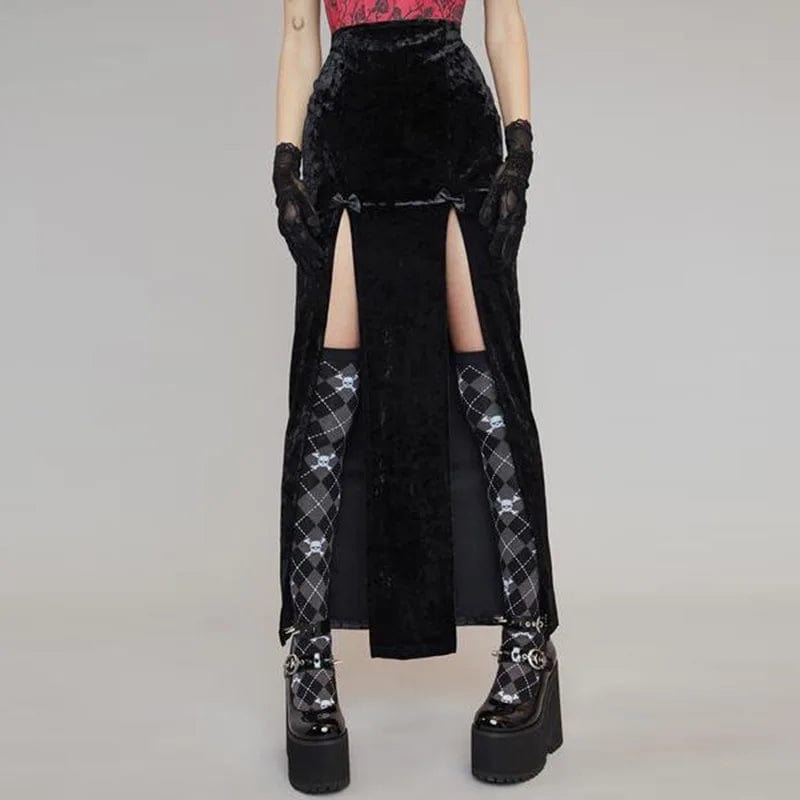 Stormi Velvet Double Bow Long Skirt