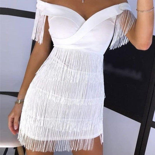 Amaya Off Shoulder Tassel Dress