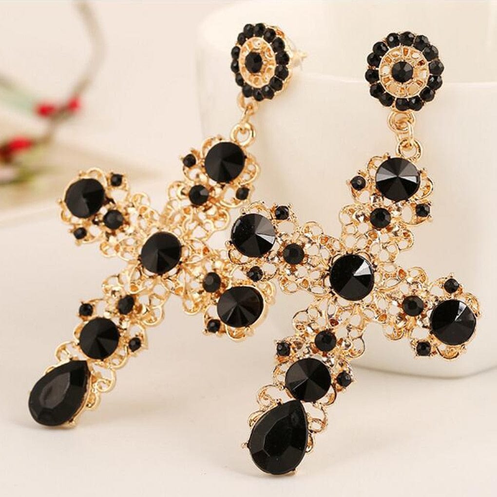 Passion Crystal Cross Drop Earrings