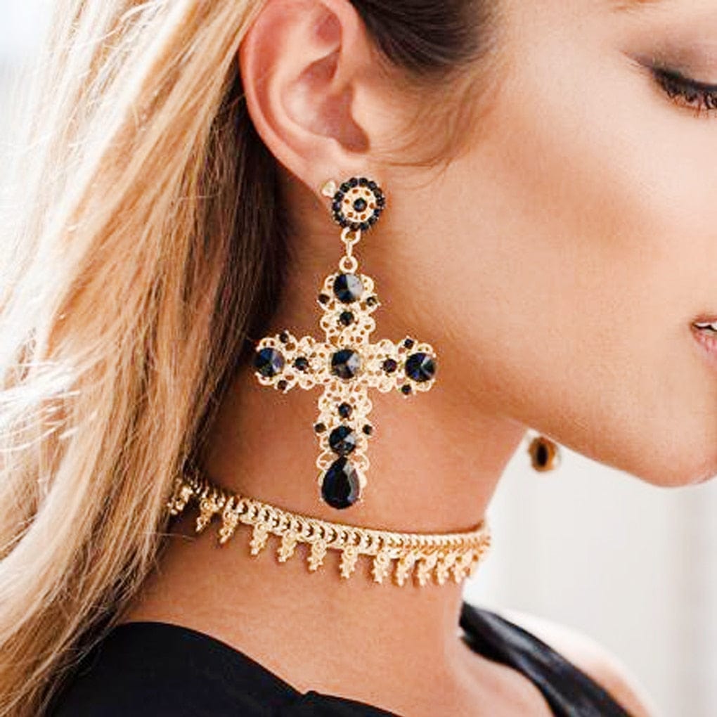 Passion Crystal Cross Drop Earrings