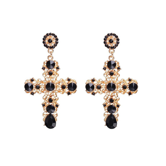 Passion Crystal Cross Drop Earrings