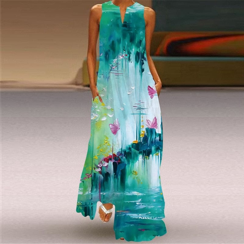 Artistic V-neck Sleeveless Long Dress