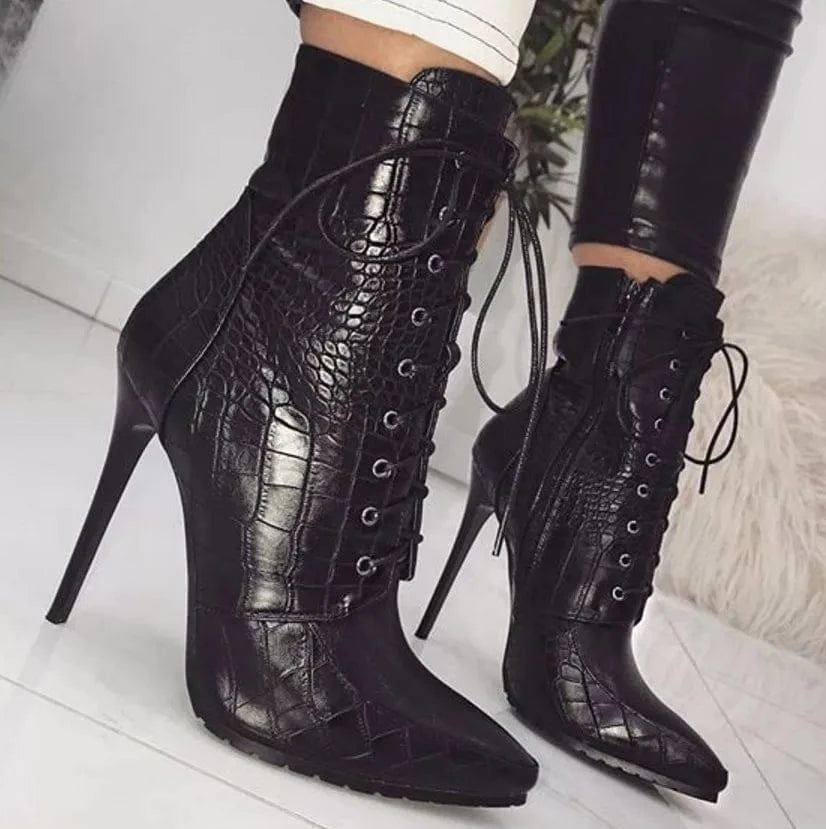 Emmy Snake Ankle High Heel Boots