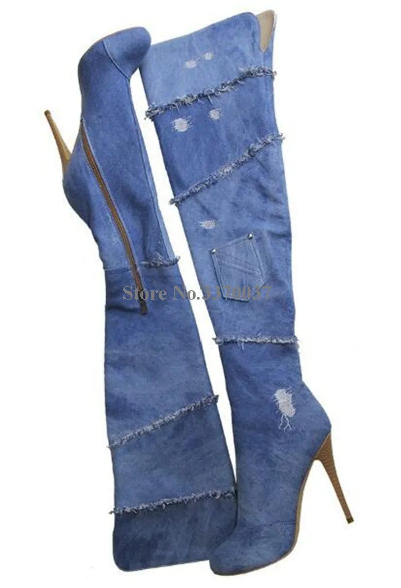 Desire Denim Wedge Platform Boots