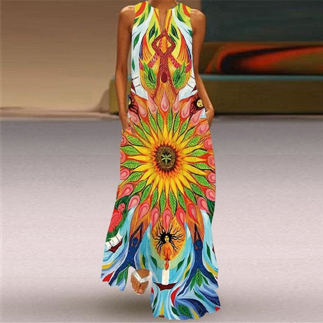 Artistic V-neck Sleeveless Long Dress