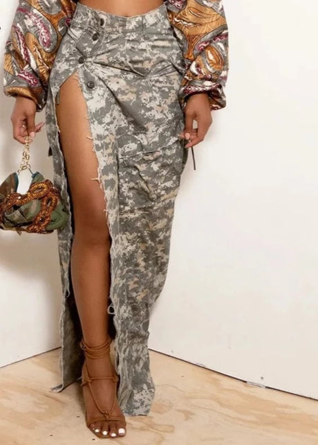 Harper High Split Camouflage Skirt