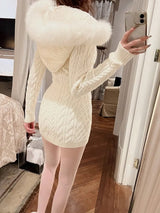 Zuri Hooded Fur Knit Dress