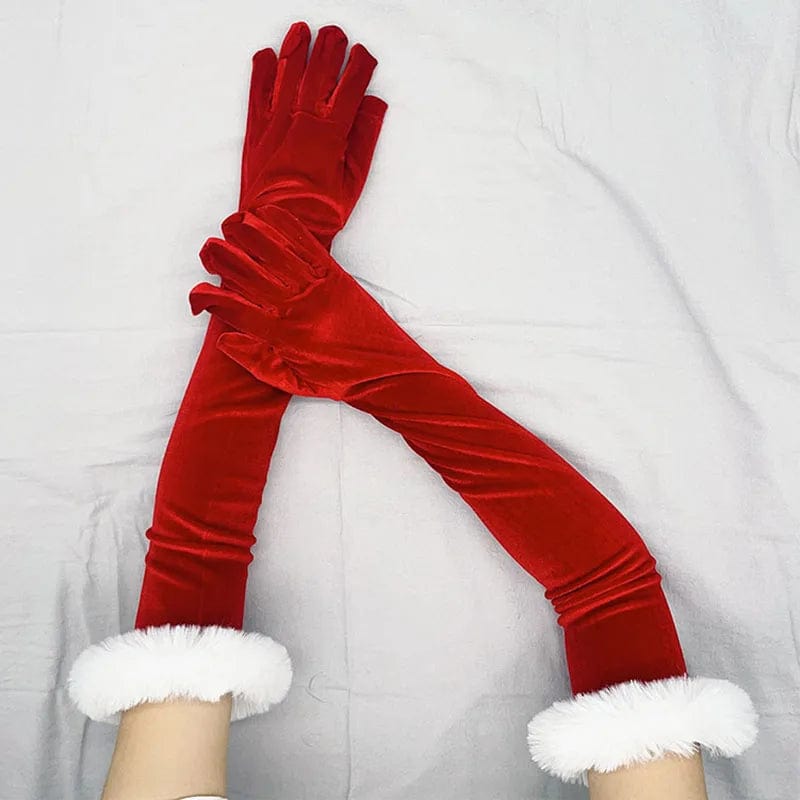 Christmas Long Velvet Gloves