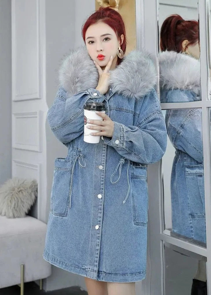 Highness Fur Collar Denim Coat