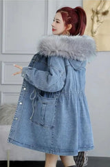 Highness Fur Collar Denim Coat