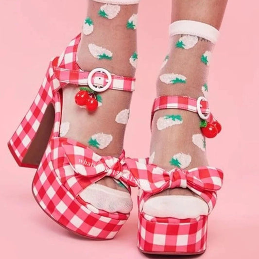 Sweet Cherry Plaid Platform Pumps