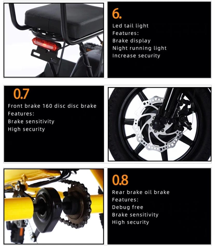 Deluxe 3 Wheel Electric Tricycle - Adult Seat Plus Passenger Seat