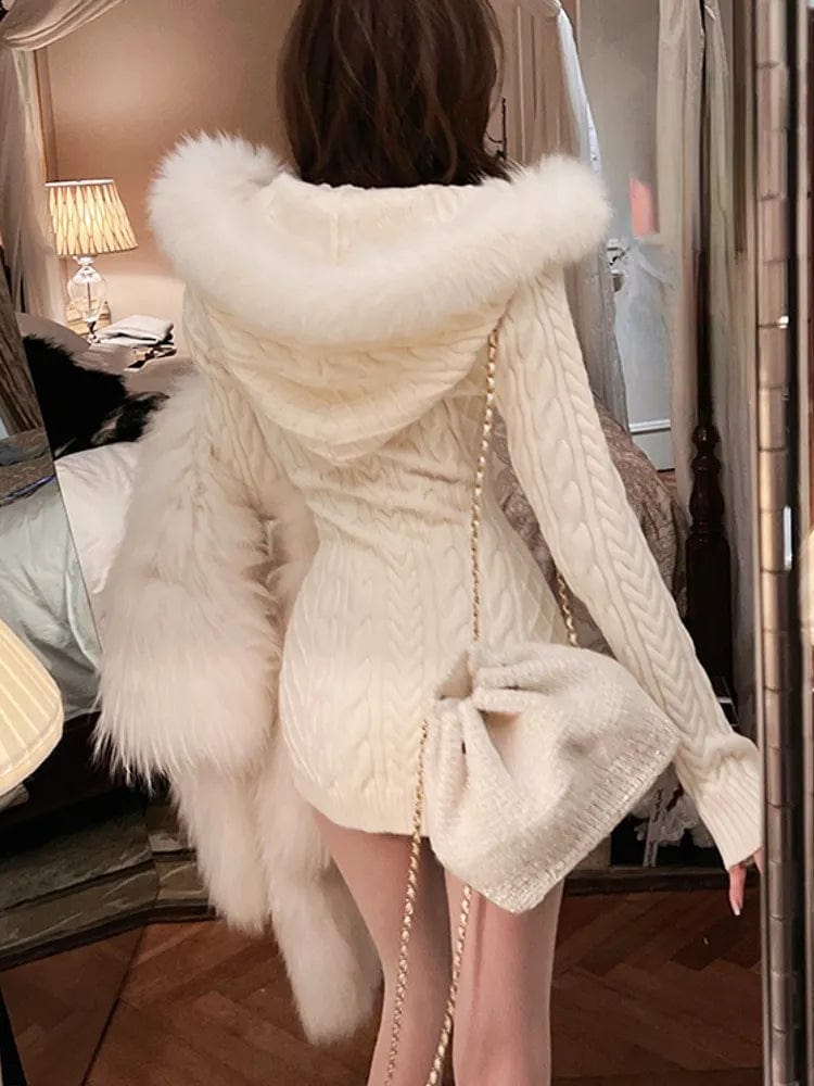 Zuri Hooded Fur Knit Dress