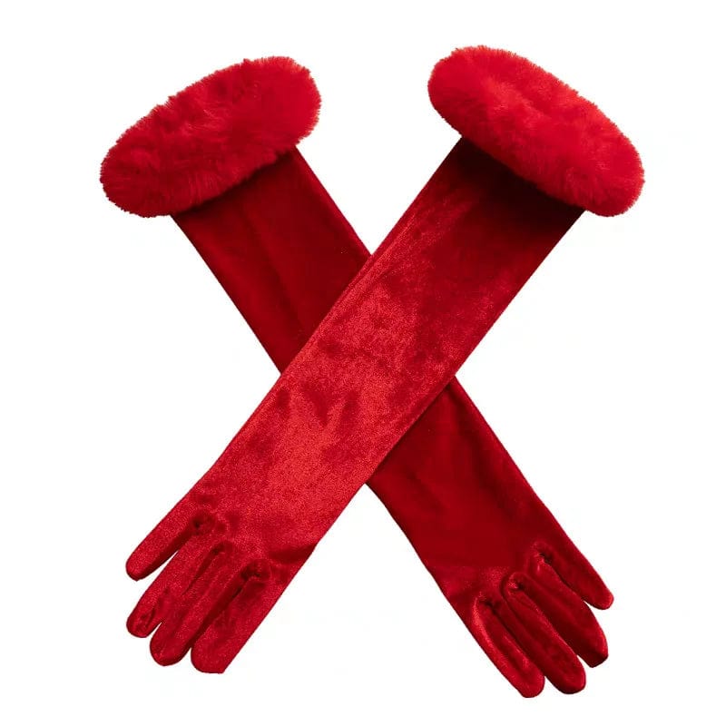 Christmas Long Velvet Gloves