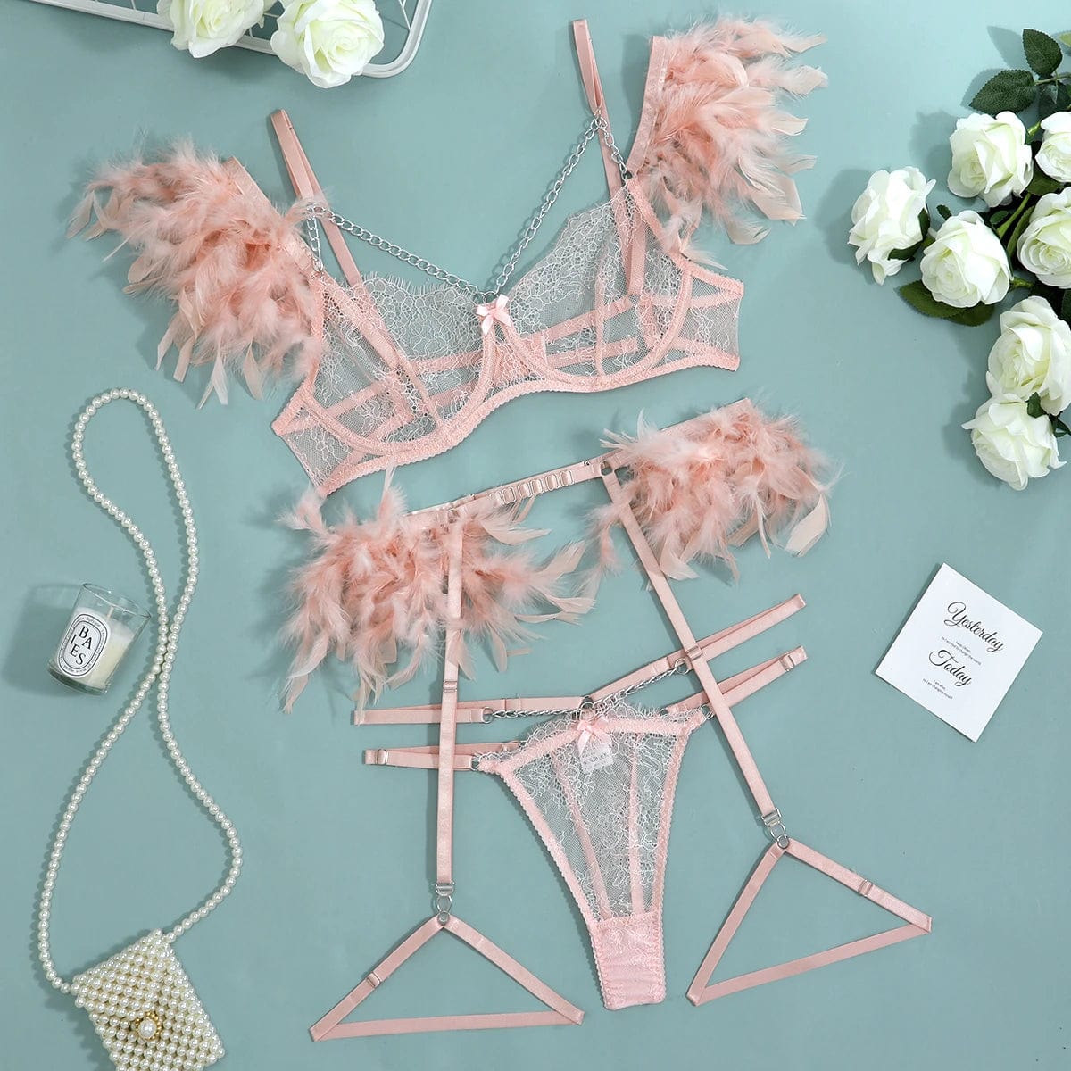 Sweet Feather Lingerie Set - 3-Piece