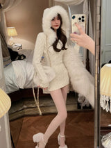 Zuri Hooded Fur Knit Dress