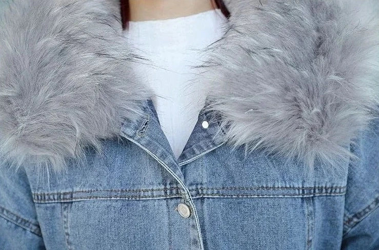 Highness Fur Collar Denim Coat