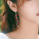 Rose Flower Long Tassel Earrings