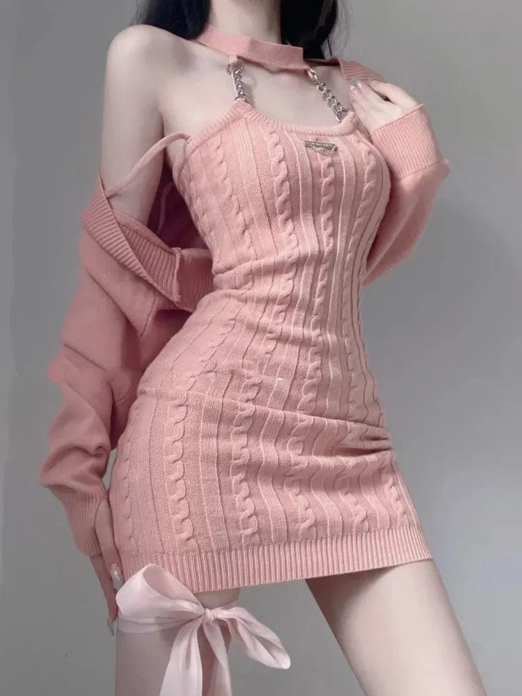 Temptation Pink Chain Knitted 2 Piece Set