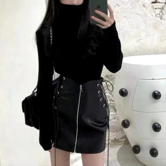 Kaia High Waist Genuine Leather Skirt