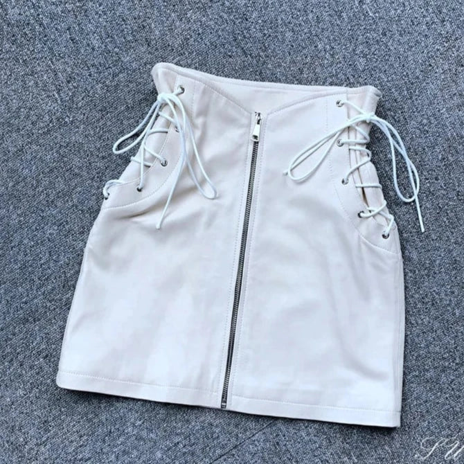 Kaia High Waist Genuine Leather Skirt