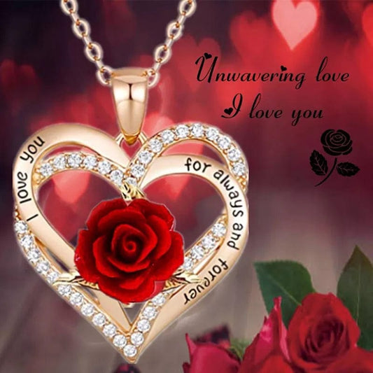 "I Love You Always And Forever' Rose Necklace
