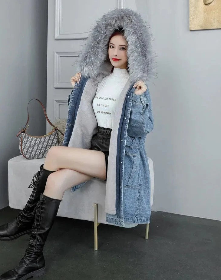 Highness Fur Collar Denim Coat