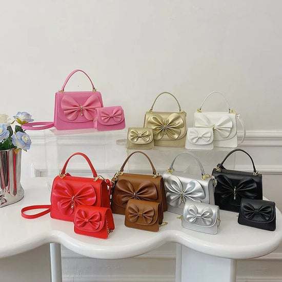 Bia Bow Leather Bag Set (2 Pcs)