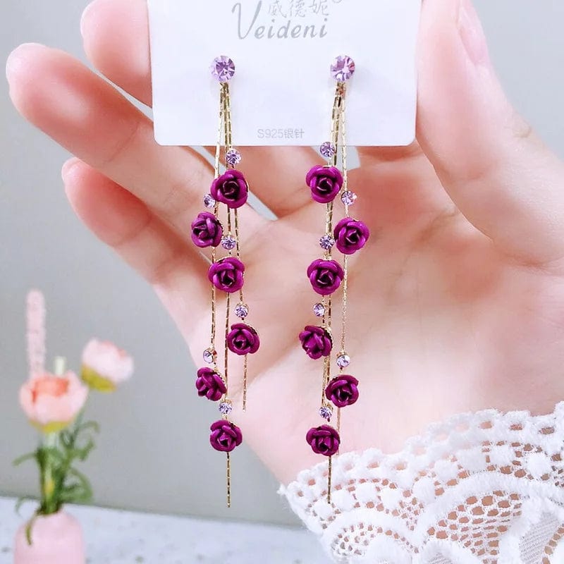 Rose Flower Long Tassel Earrings