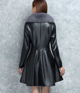 Claire Leather Fur Collar Coat