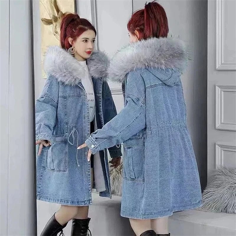 Highness Fur Collar Denim Coat