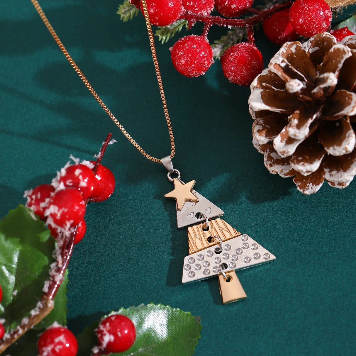 Christmas Tree Pendant Earrings-Necklace Set