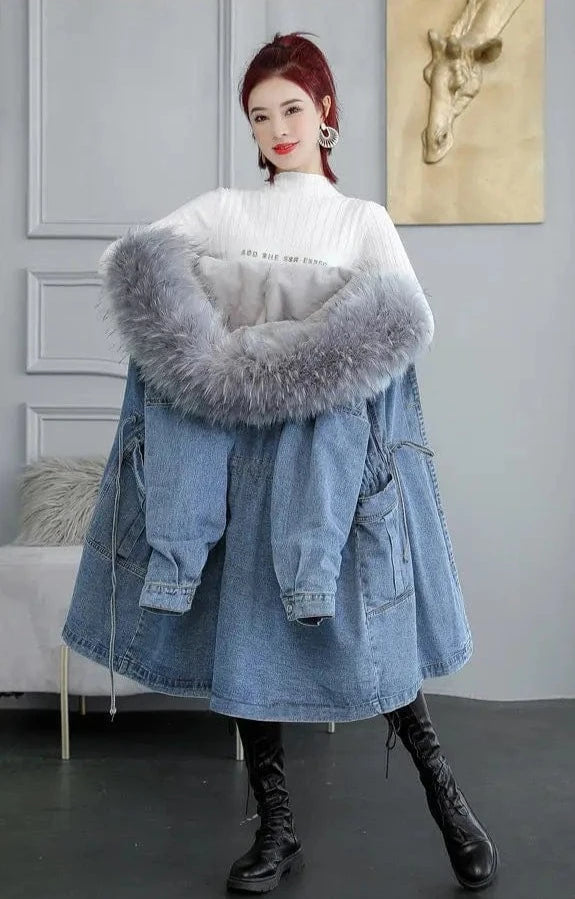 Highness Fur Collar Denim Coat