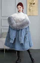 Highness Fur Collar Denim Coat