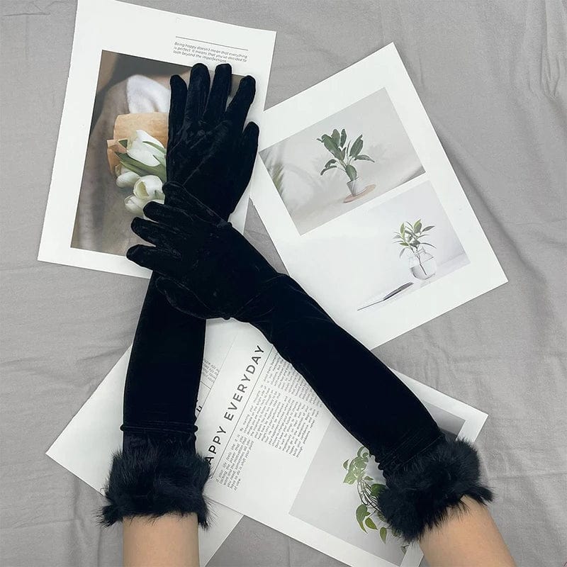 Christmas Long Velvet Gloves