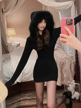 Zuri Hooded Fur Knit Dress