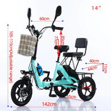 Deluxe 3 Wheel Electric Tricycle - Adult Seat Plus Passenger Seat