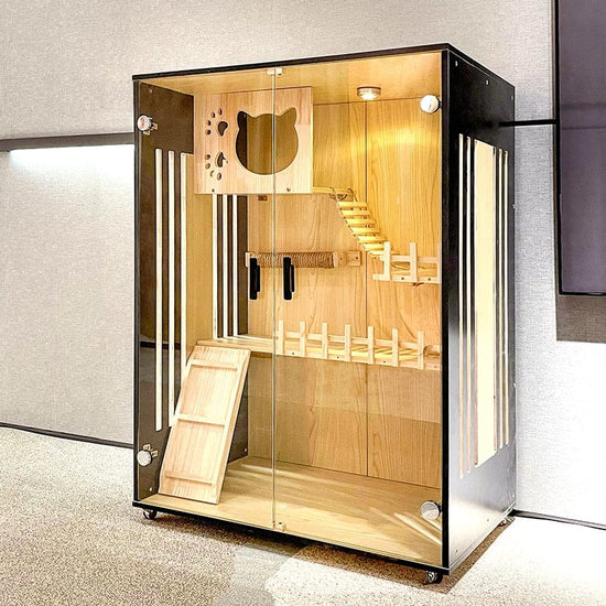 Luxury Wood Double-Layer Cat Villa