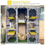 Modern Large Cat Cage - 7 Platforms + 2 Sleeping Houses + Waterproof Roof + Cat Tunnel