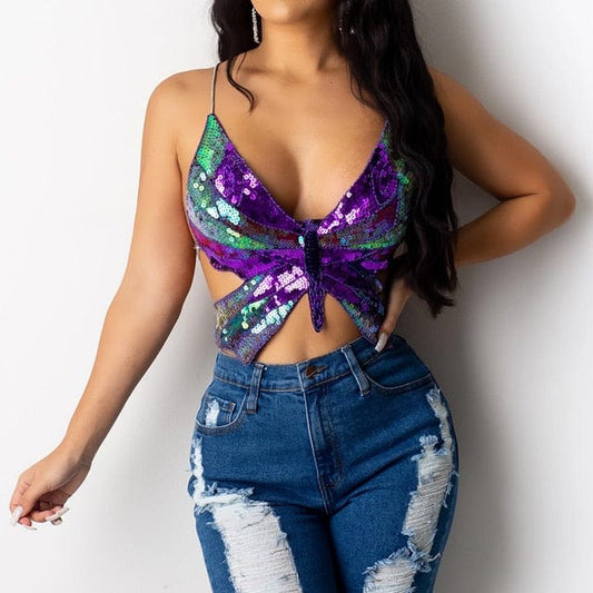 Butterfly Sequin Halter Top