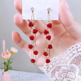 Rose Flower Long Tassel Earrings