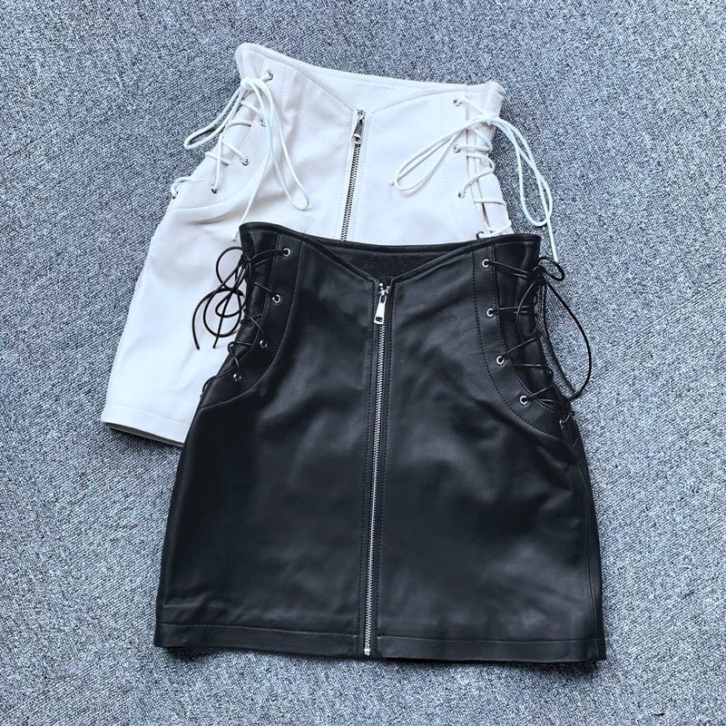 Kaia High Waist Genuine Leather Skirt