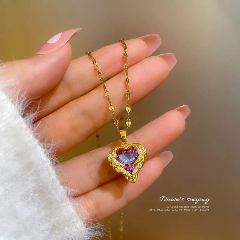 Krystal Heart Angel Wings Necklace