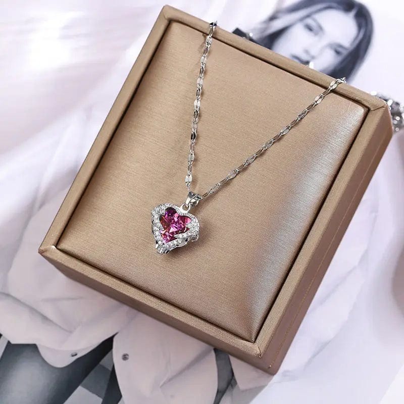 Krystal Heart Angel Wings Necklace