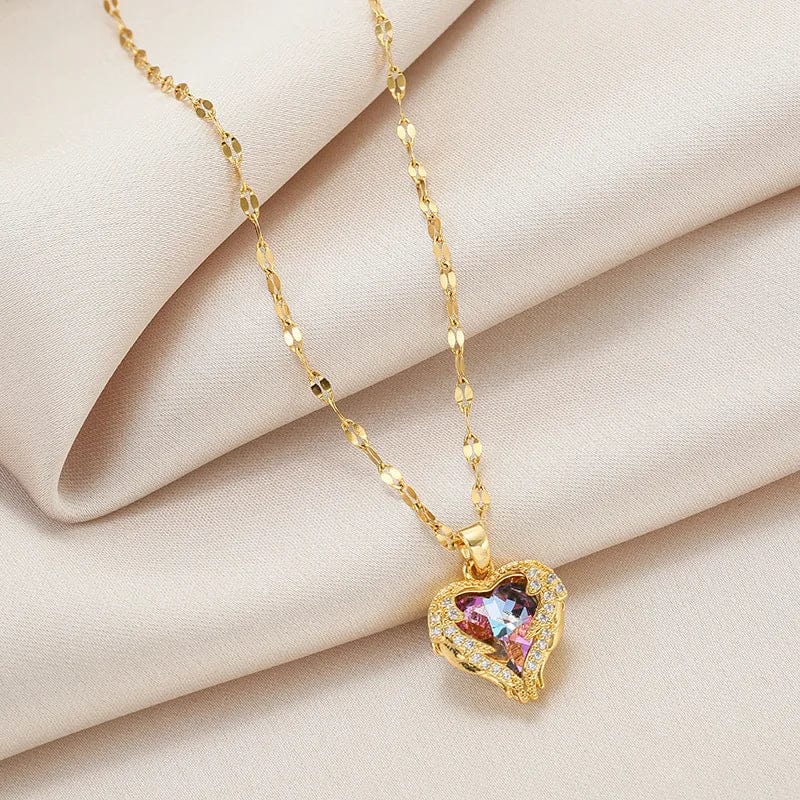 Krystal Heart Angel Wings Necklace
