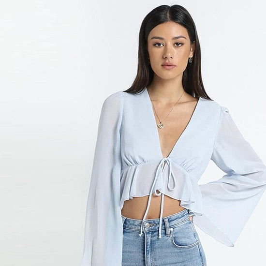 Flirty Long Flare Sleeve Top - AMOROUSDRESS