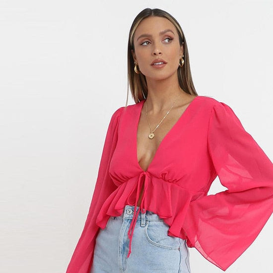 Flirty Long Flare Sleeve Top - AMOROUSDRESS