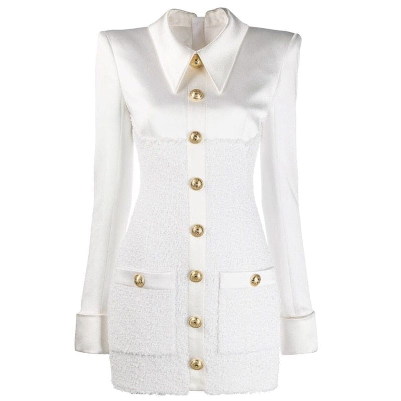 Stylish Tweed Button Dress - AMOROUSDRESS