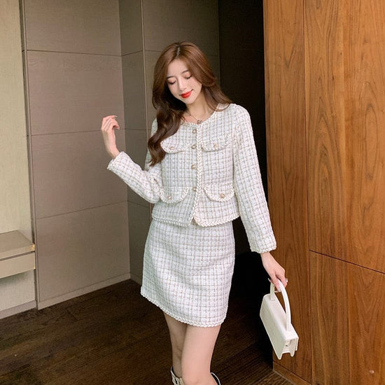 Elegant Diamond Tweed Set - AMOROUSDRESS