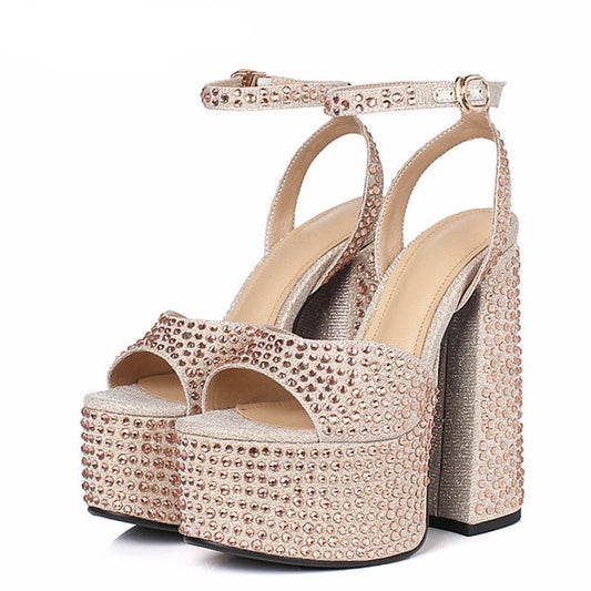 Crystal Platform Peep Toe High Heels - AMOROUSDRESS